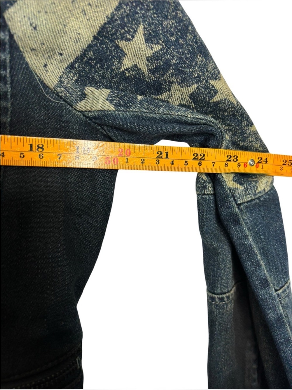 We The Free - Free People Denim Moto Jacket with Star Stripe Sleeves - Picture 9 of 10